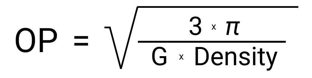 An image showing the formula for calculating the orbital period of an object.